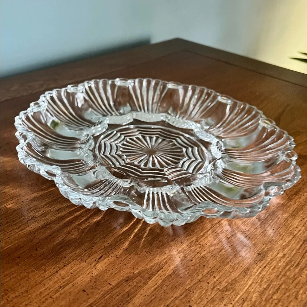 Vintage Anchor Hocking Clear pressed Glass 10” deviled egg platter